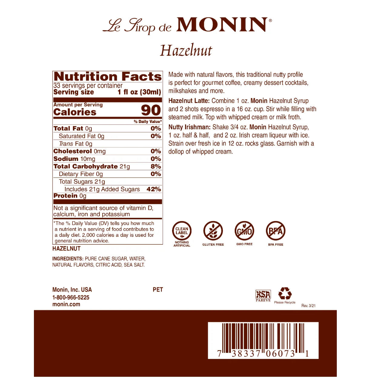 Monin Hazelnut Syrup Coffee - Image 2