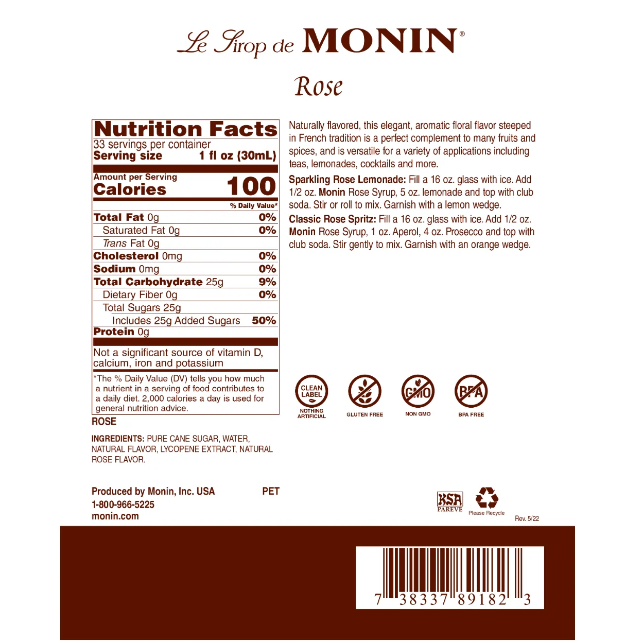 Monin Rose Syrup Bottle - Image 2