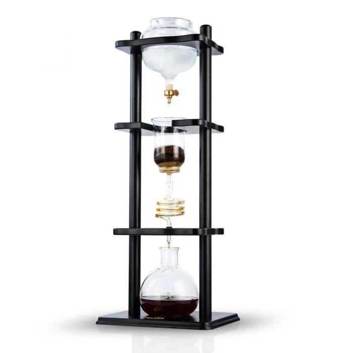 Yama Glass 6-8 Cup Cold Drip Maker Straight Black Wood Frame Brewer