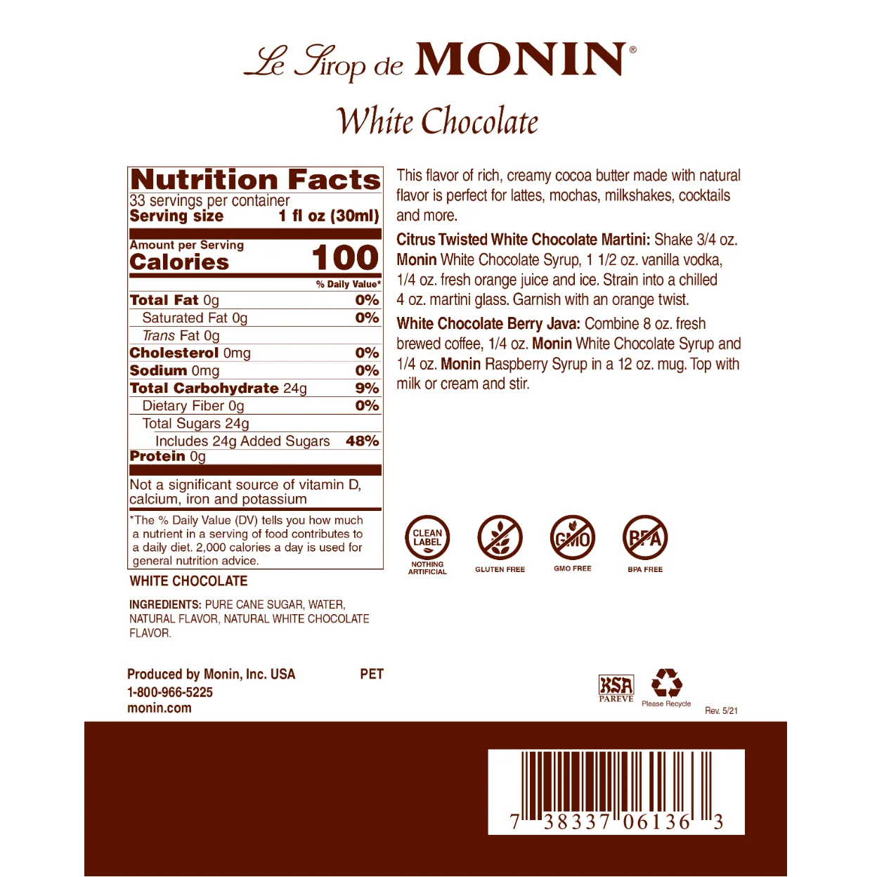 Monin White Chocolate Syrup Bottle - Image 2