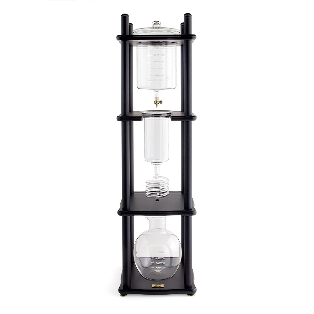 Yama Glass 25 Cup Cold Drip Maker Straight Black Wood Frame Brewer