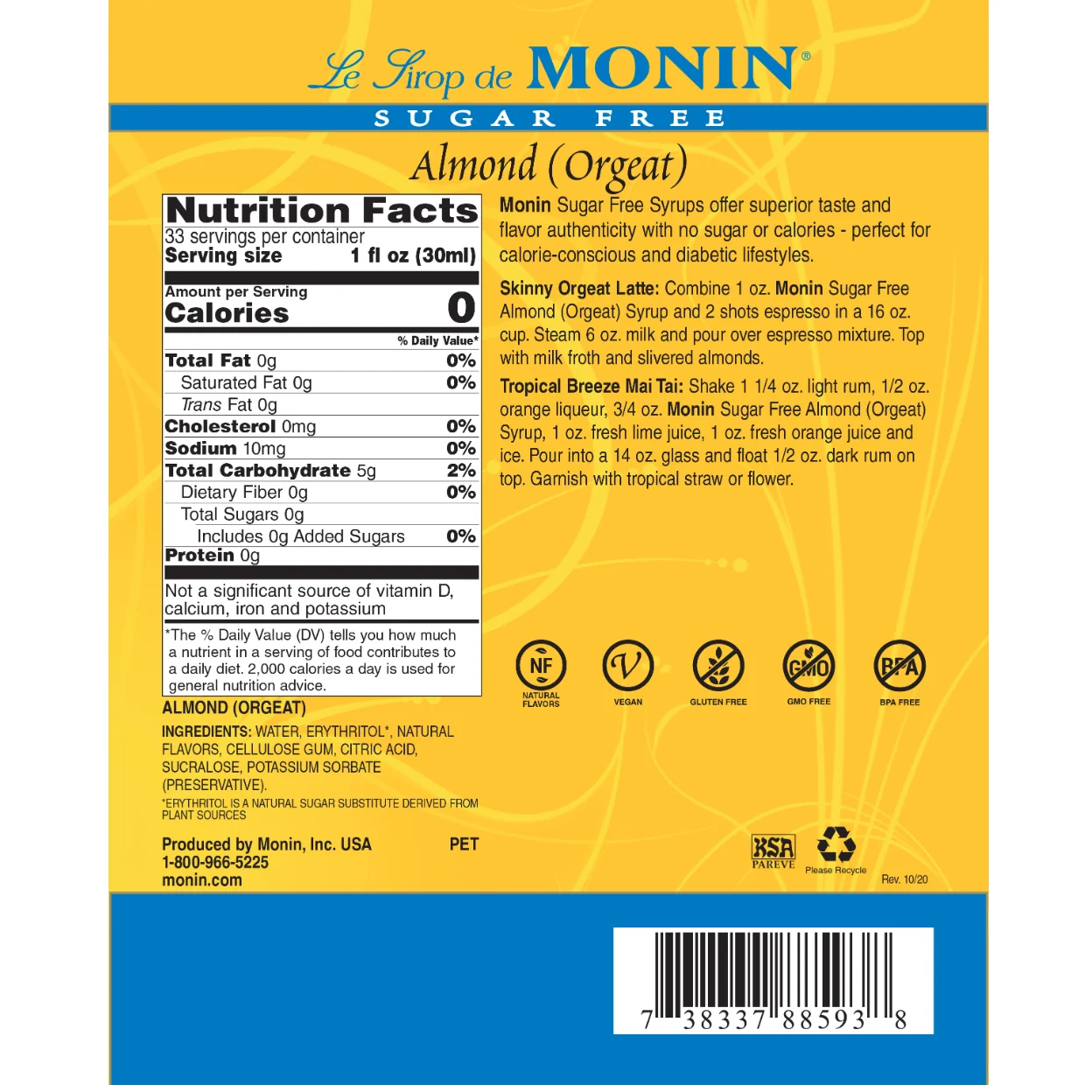 Monin Almond Sugar Free Syrup Bottle - Image 2