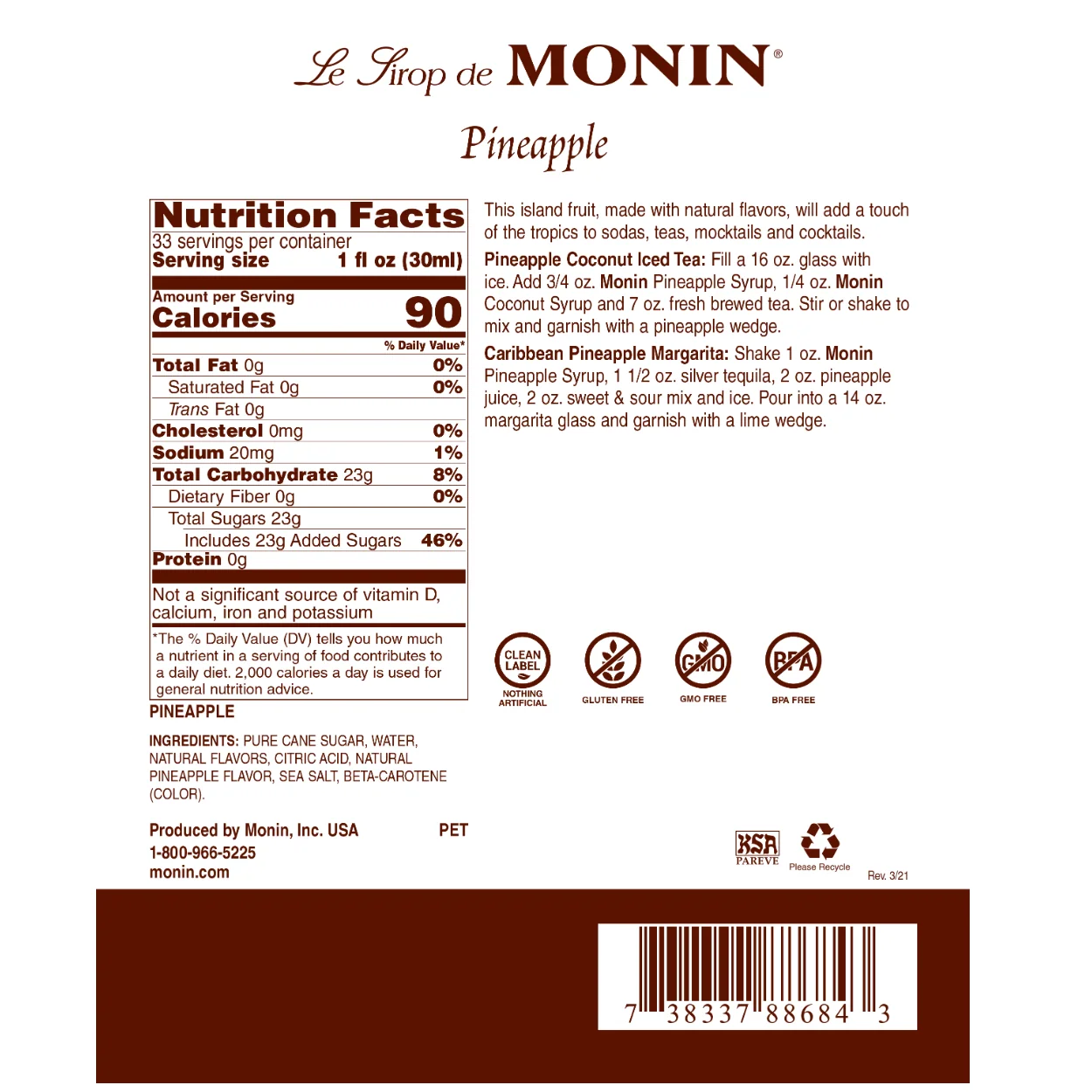 Monin Pineapple Syrup Tea - Image 2