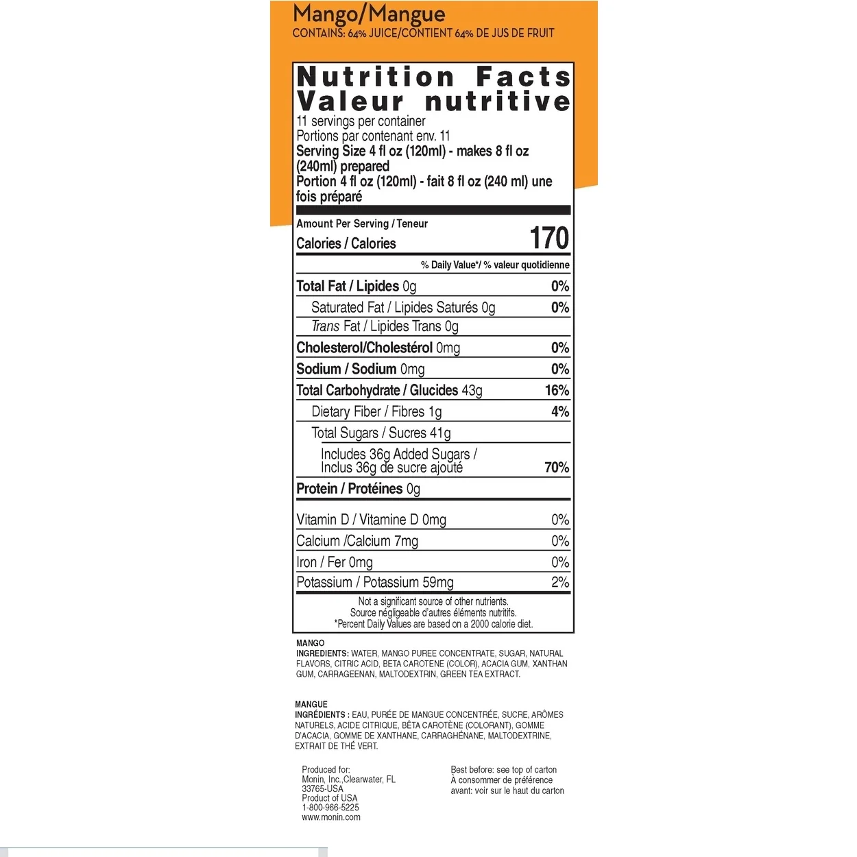 Monin Mango Smoothie Mix Tea - Image 2
